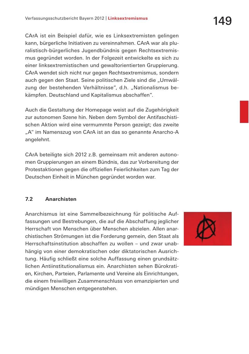 Seite 149 des Verfassungsschutzbericht 2012 Bayern