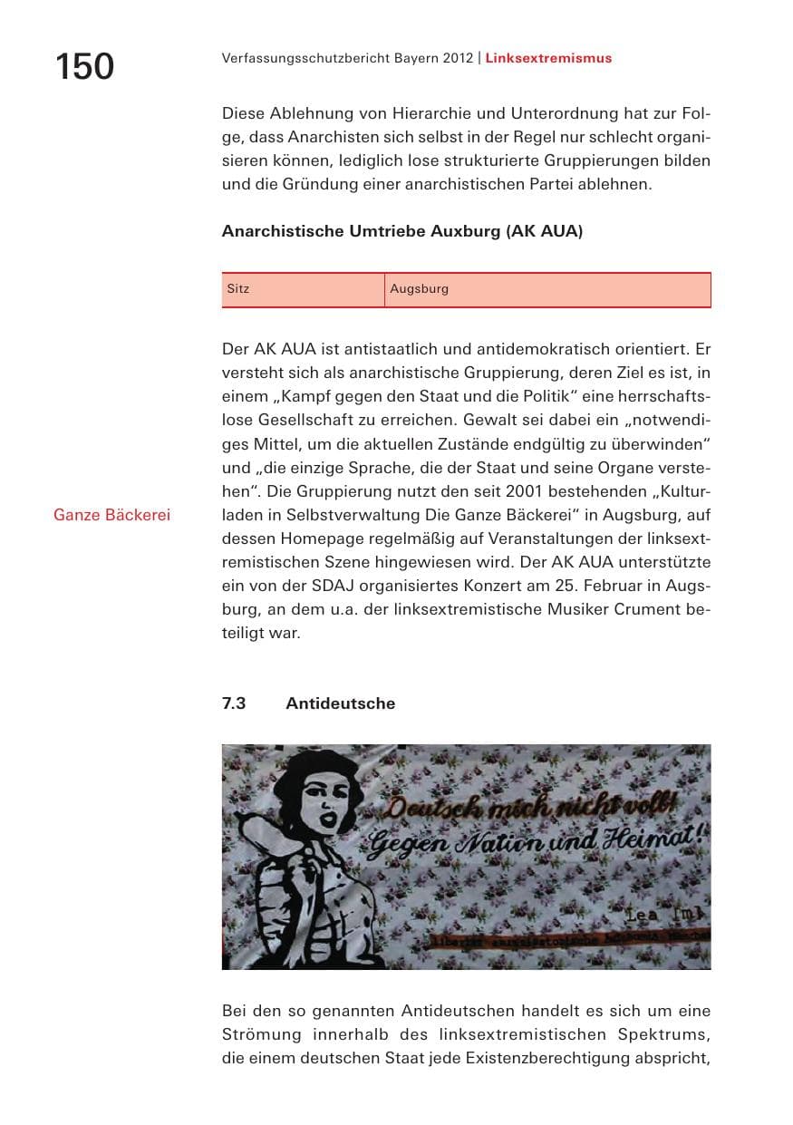 Seite 150 des Verfassungsschutzbericht 2012 Bayern