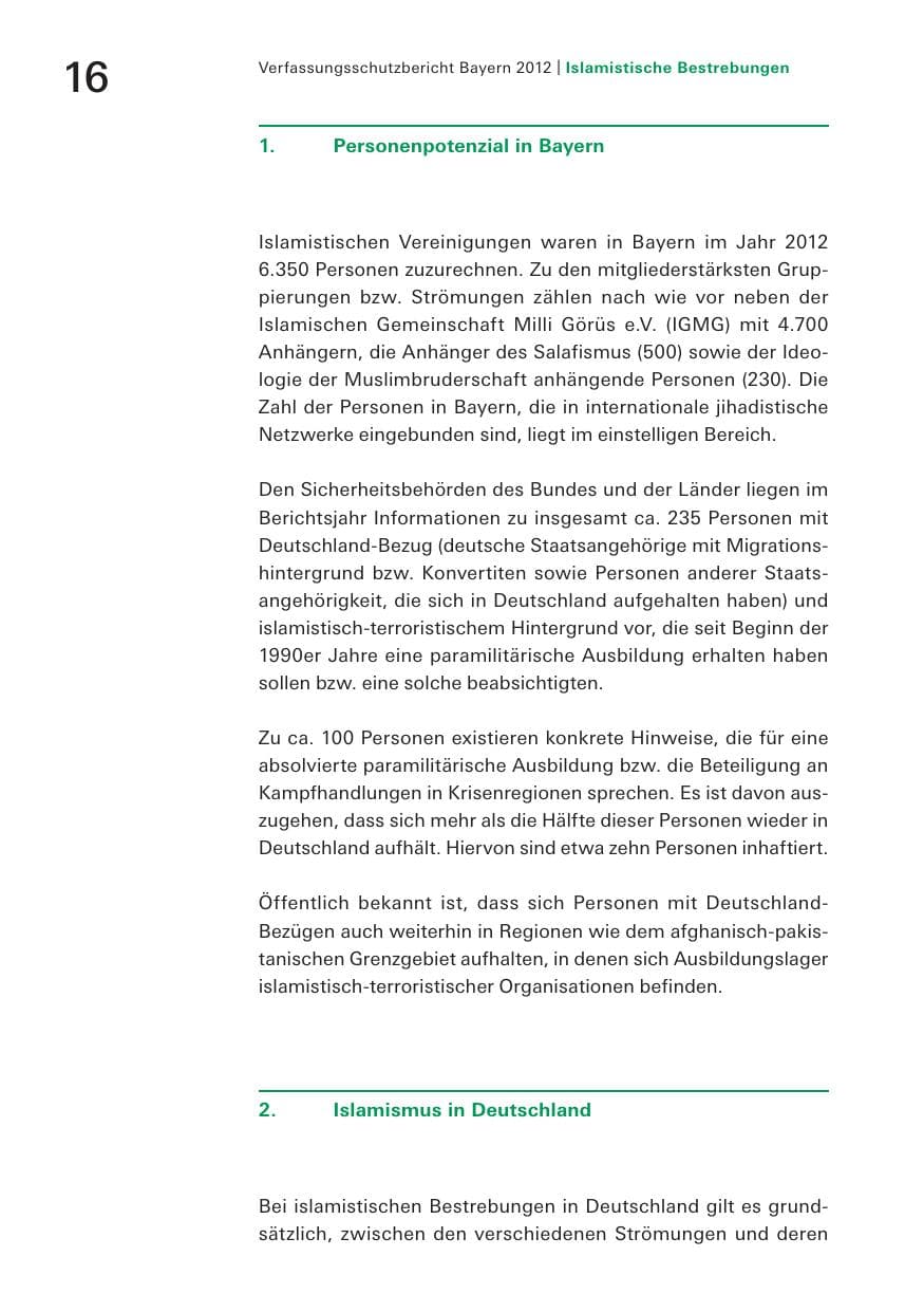 Seite 16 des Verfassungsschutzbericht 2012 Bayern