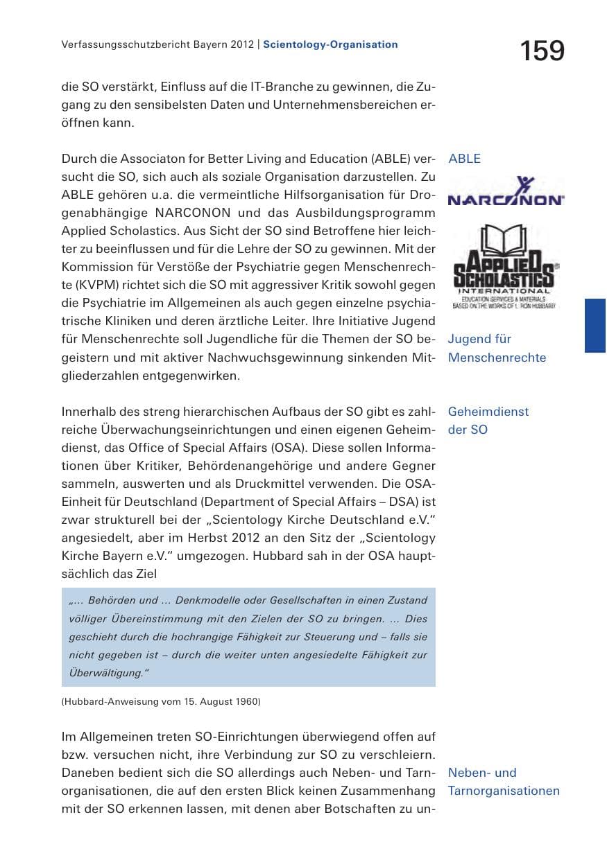 Seite 159 des Verfassungsschutzbericht 2012 Bayern