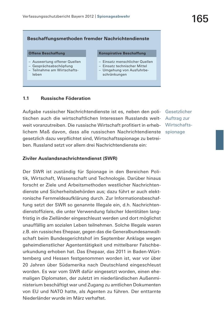 Seite 165 des Verfassungsschutzbericht 2012 Bayern