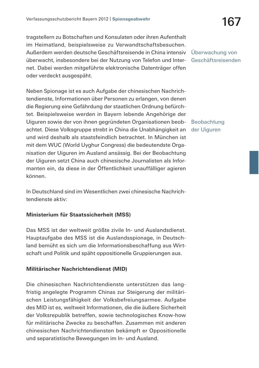 Seite 167 des Verfassungsschutzbericht 2012 Bayern