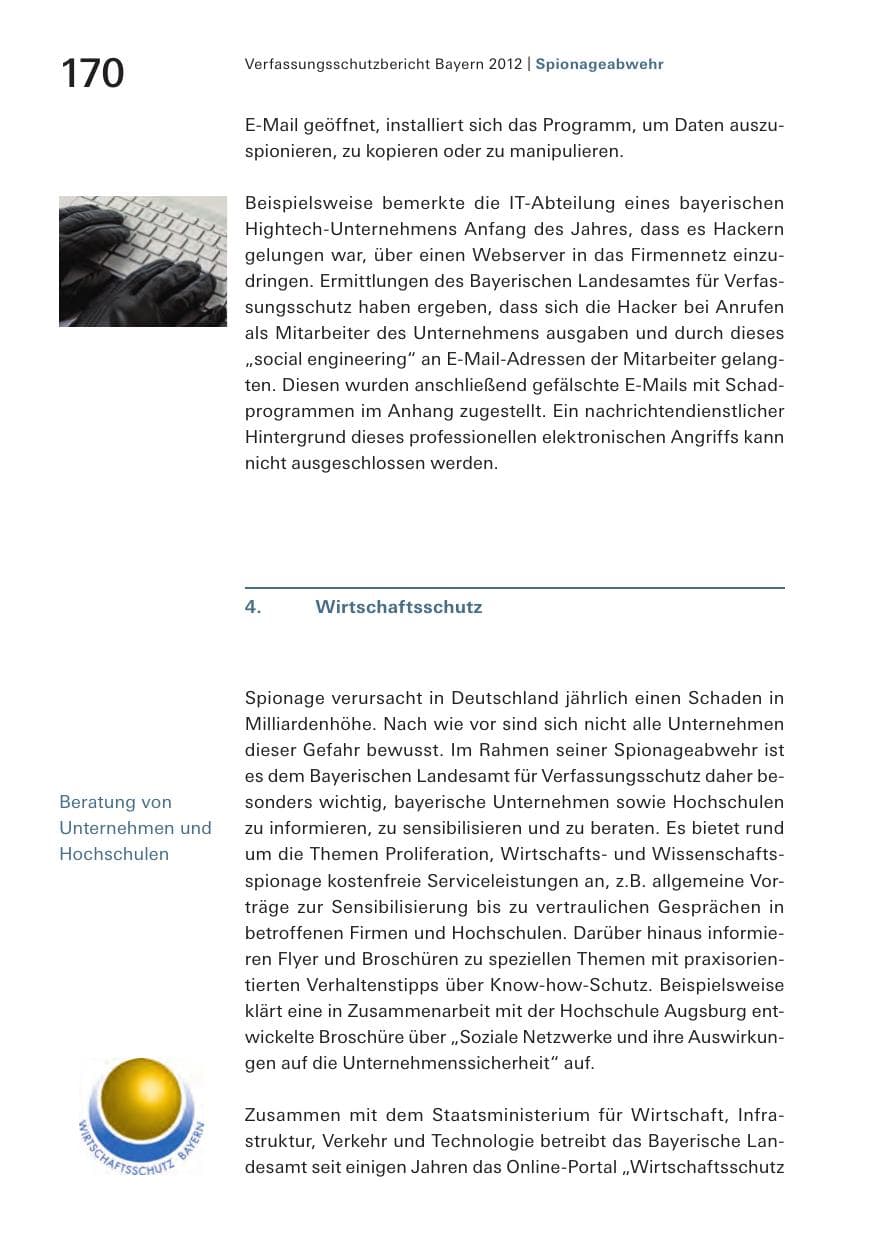 Seite 170 des Verfassungsschutzbericht 2012 Bayern