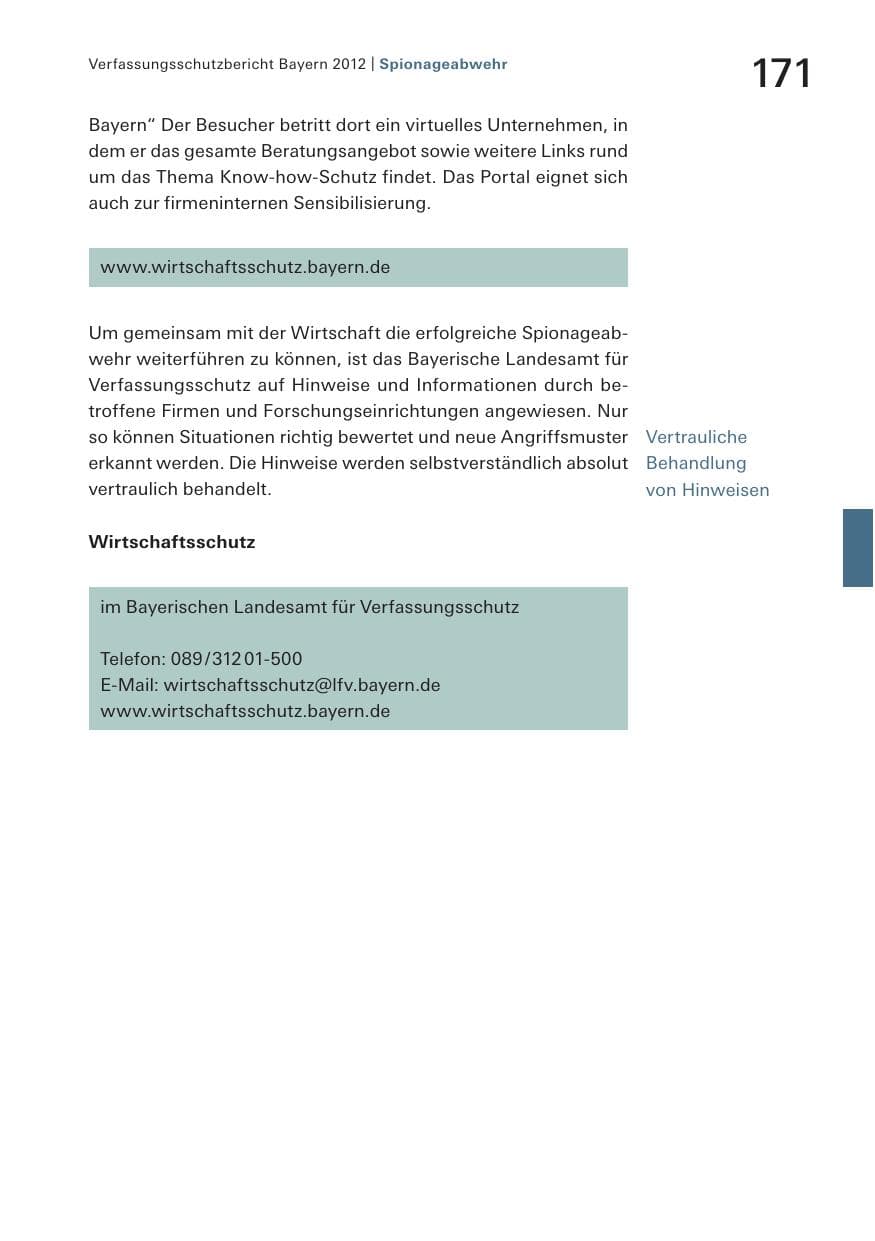 Seite 171 des Verfassungsschutzbericht 2012 Bayern