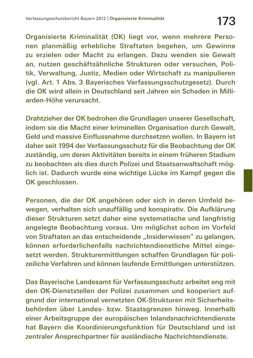 Seite 173 des Verfassungsschutzbericht 2012 Bayern
