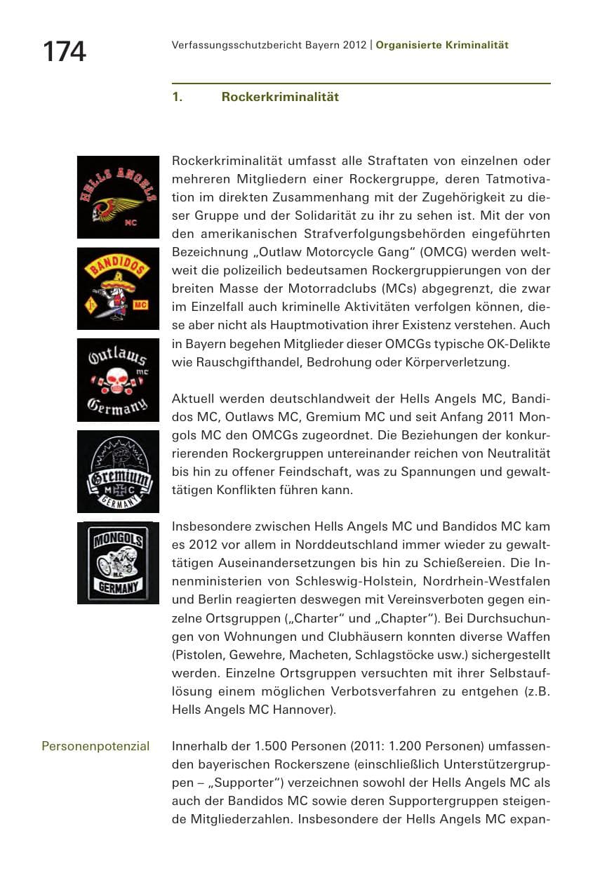 Seite 174 des Verfassungsschutzbericht 2012 Bayern
