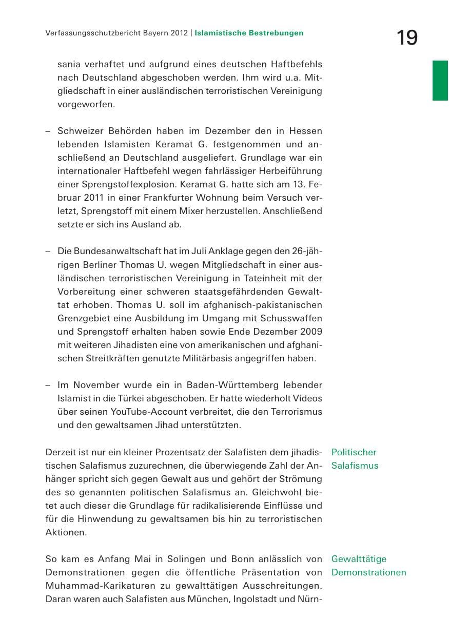 Seite 19 des Verfassungsschutzbericht 2012 Bayern