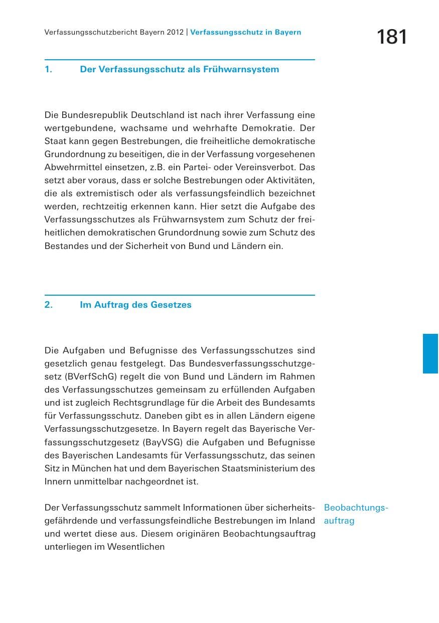 Seite 181 des Verfassungsschutzbericht 2012 Bayern