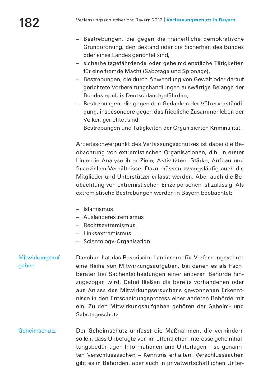 Seite 182 des Verfassungsschutzbericht 2012 Bayern