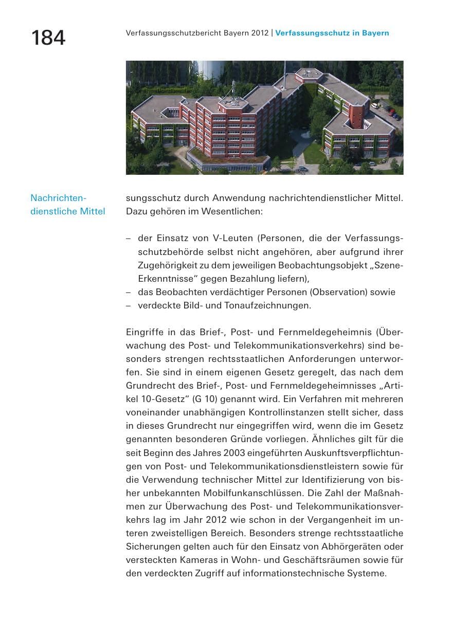 Seite 184 des Verfassungsschutzbericht 2012 Bayern