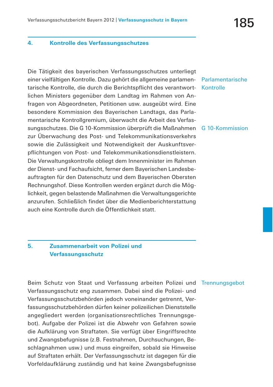 Seite 185 des Verfassungsschutzbericht 2012 Bayern