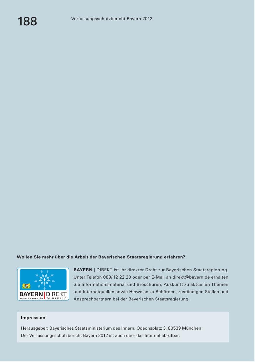 Seite 188 des Verfassungsschutzbericht 2012 Bayern