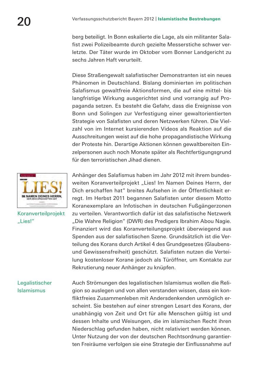 Seite 20 des Verfassungsschutzbericht 2012 Bayern