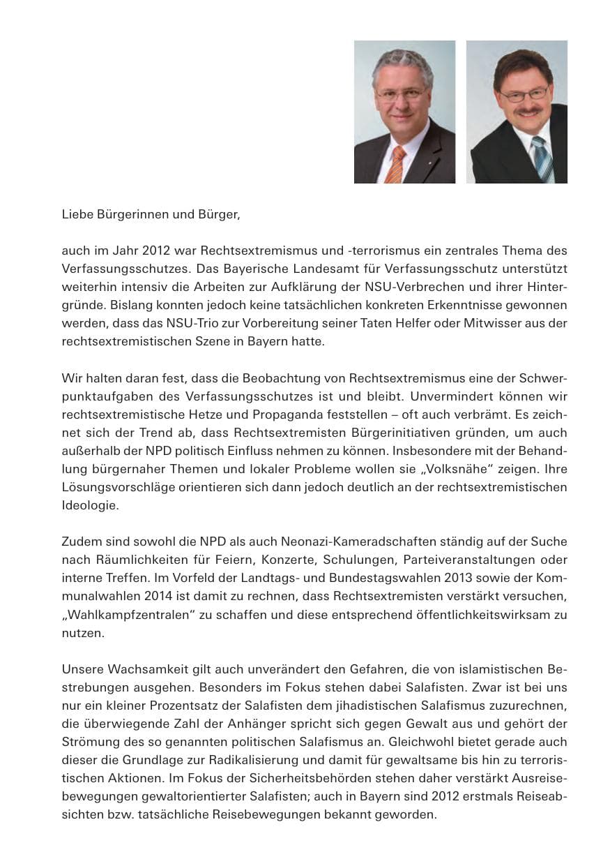 Seite 3 des Verfassungsschutzbericht 2012 Bayern