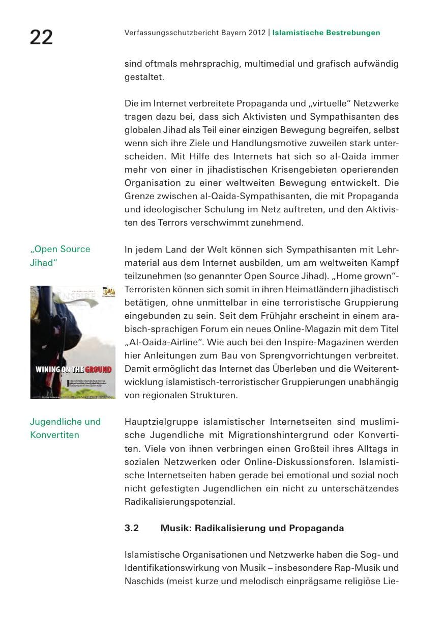 Seite 22 des Verfassungsschutzbericht 2012 Bayern