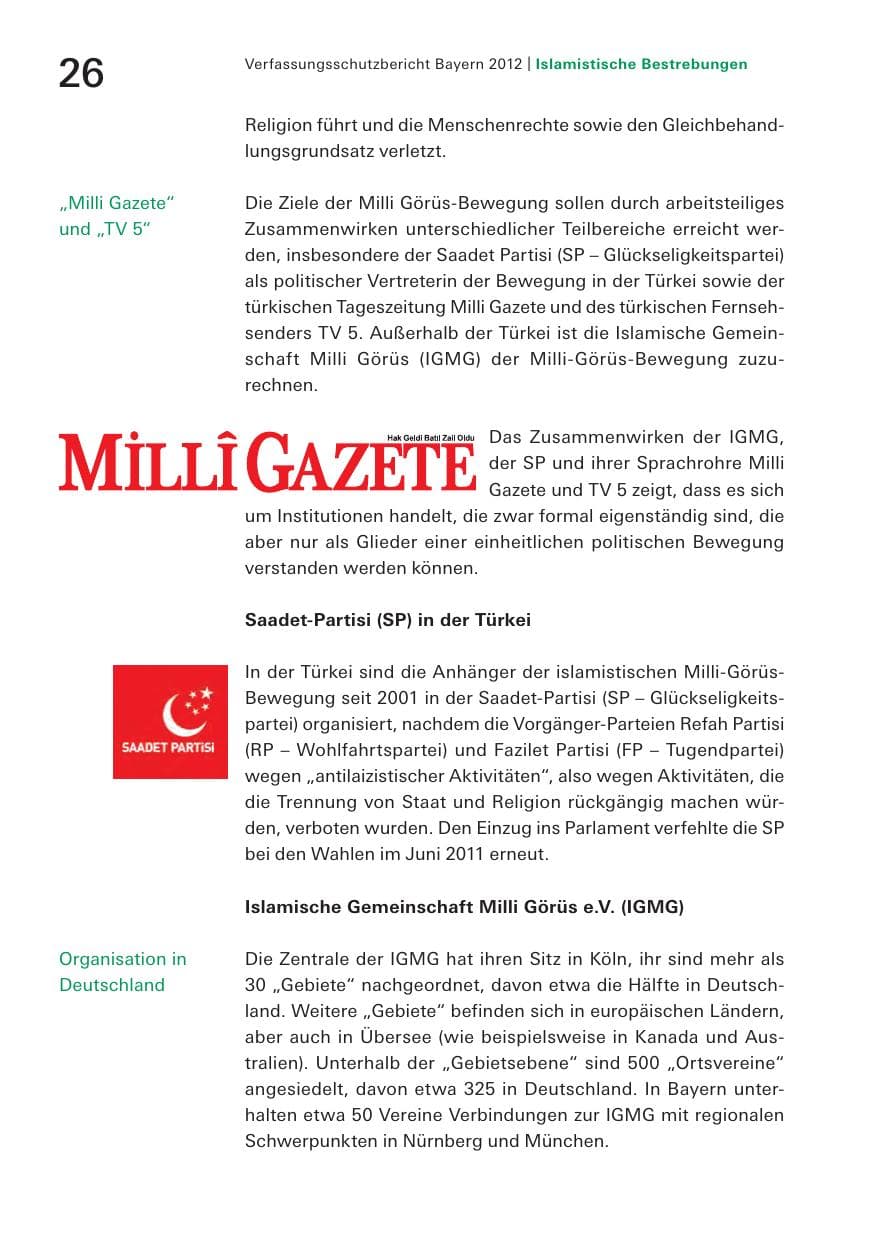 Seite 26 des Verfassungsschutzbericht 2012 Bayern