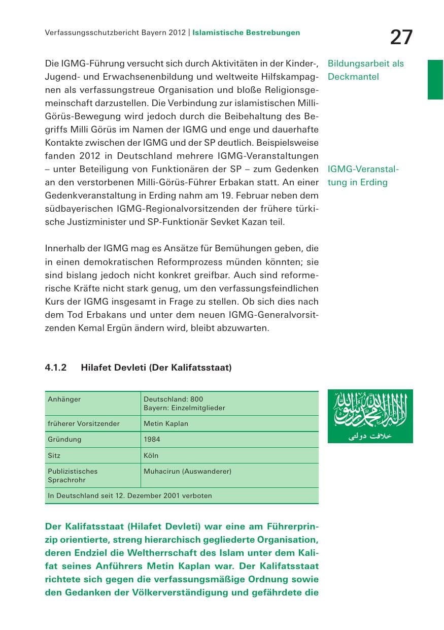 Seite 27 des Verfassungsschutzbericht 2012 Bayern