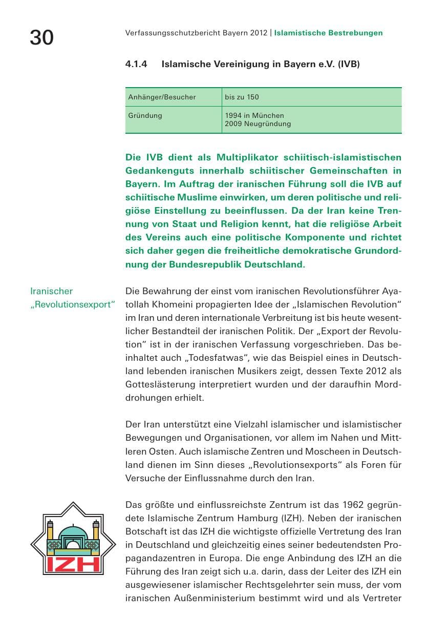 Seite 30 des Verfassungsschutzbericht 2012 Bayern