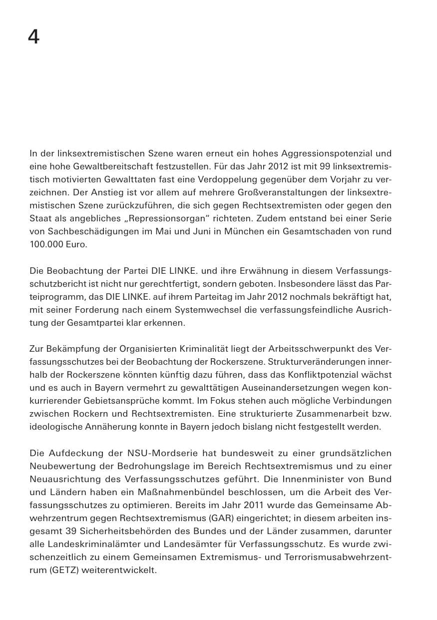 Seite 4 des Verfassungsschutzbericht 2012 Bayern