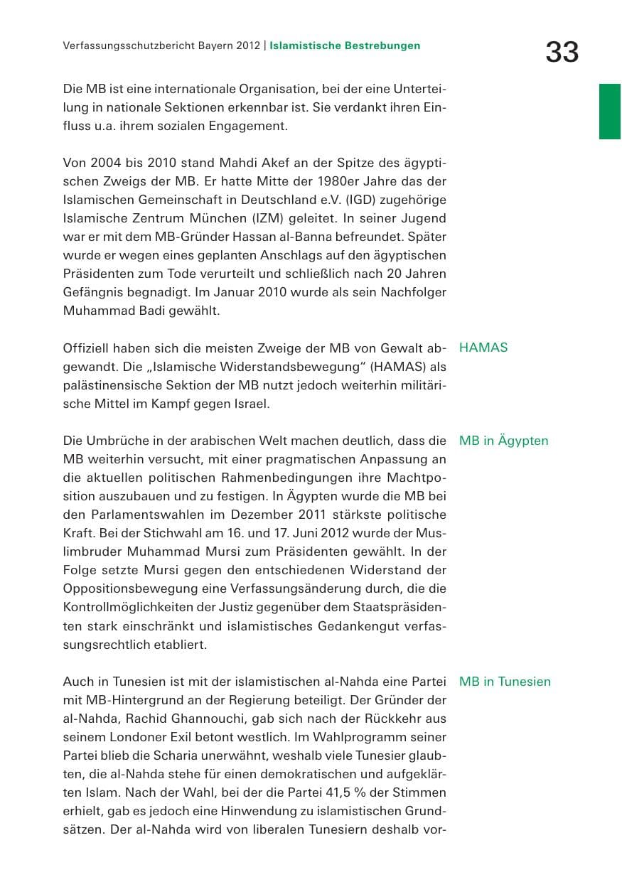 Seite 33 des Verfassungsschutzbericht 2012 Bayern