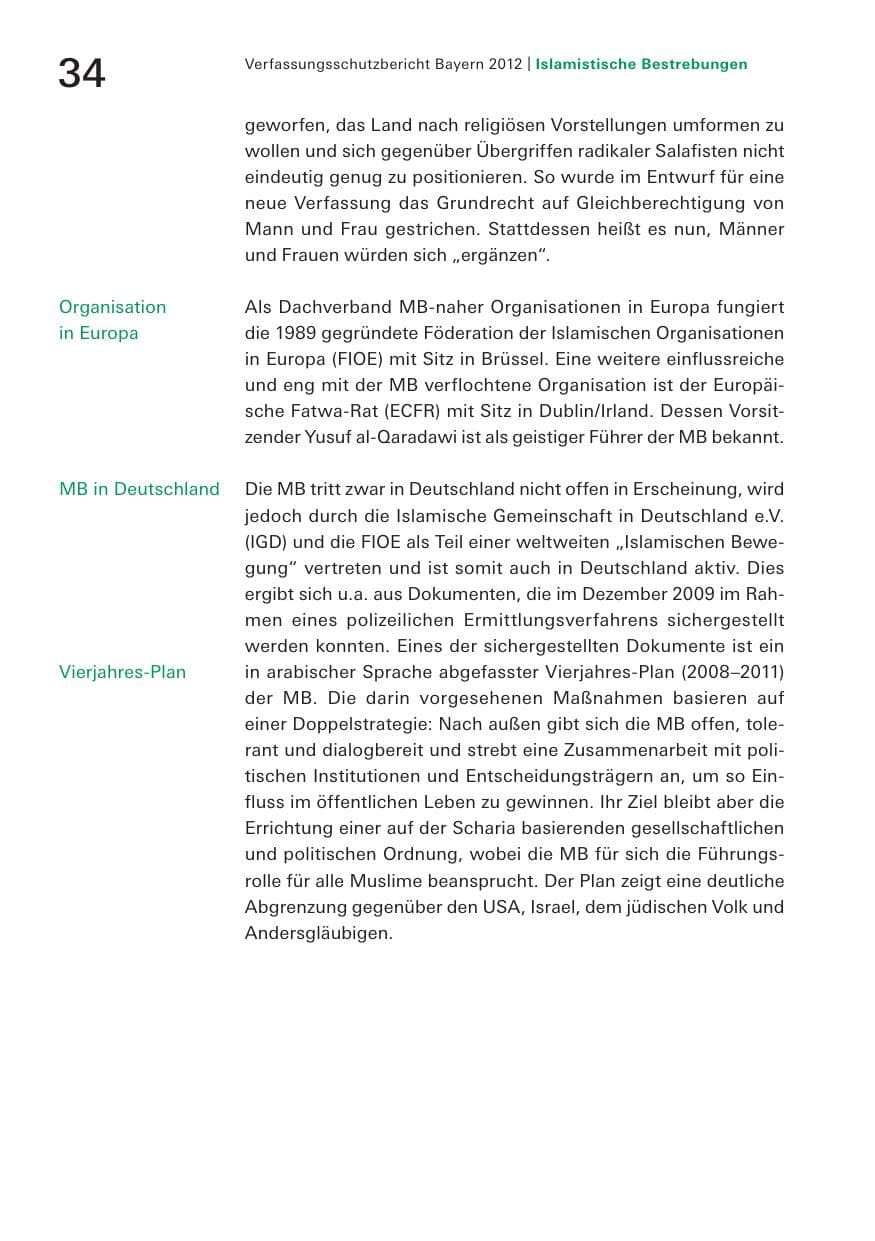 Seite 34 des Verfassungsschutzbericht 2012 Bayern