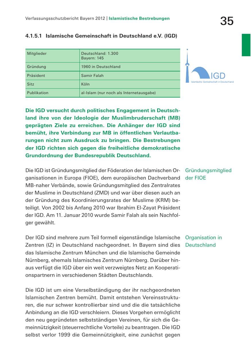 Seite 35 des Verfassungsschutzbericht 2012 Bayern