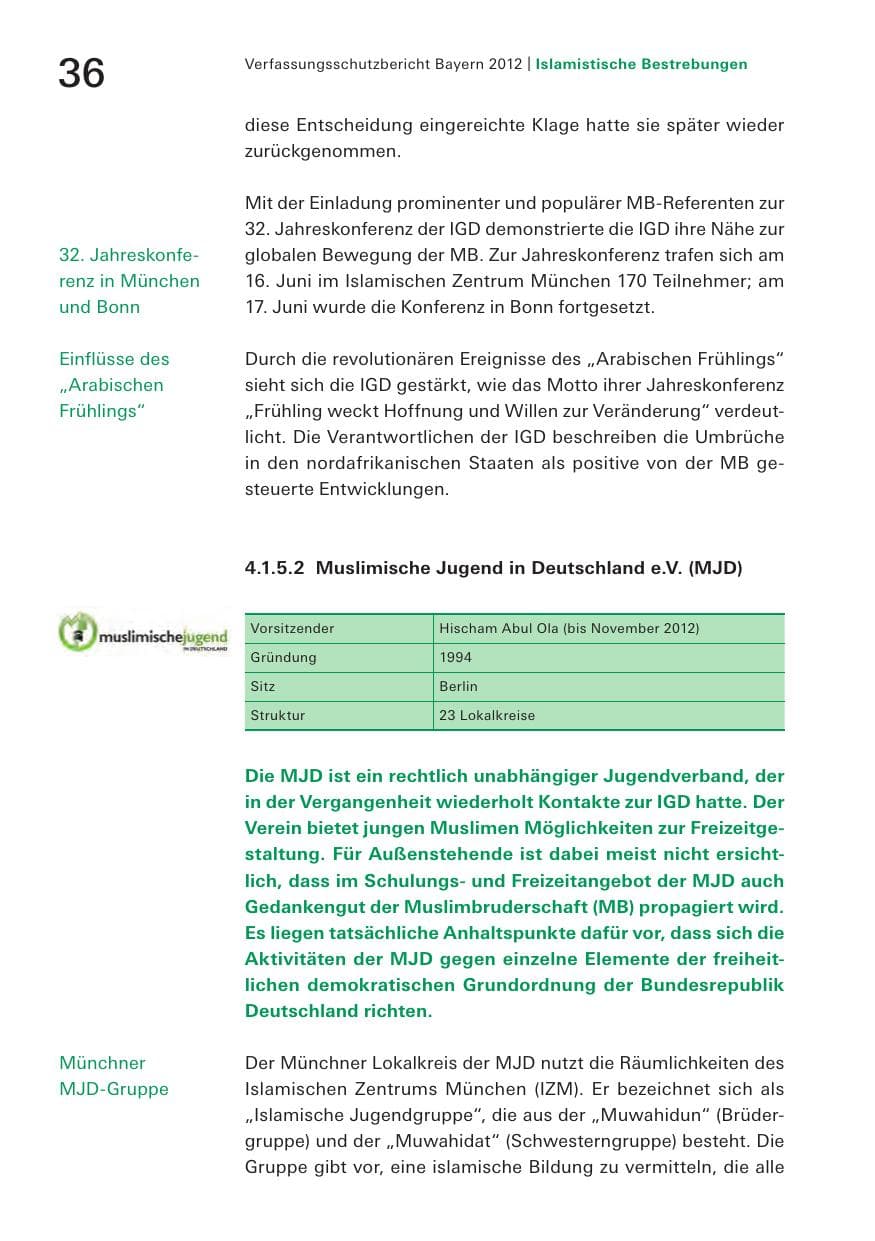 Seite 36 des Verfassungsschutzbericht 2012 Bayern