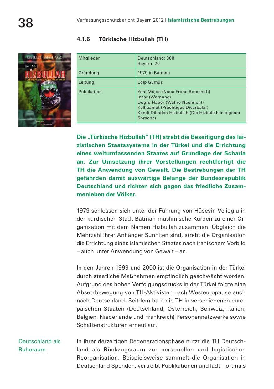 Seite 38 des Verfassungsschutzbericht 2012 Bayern
