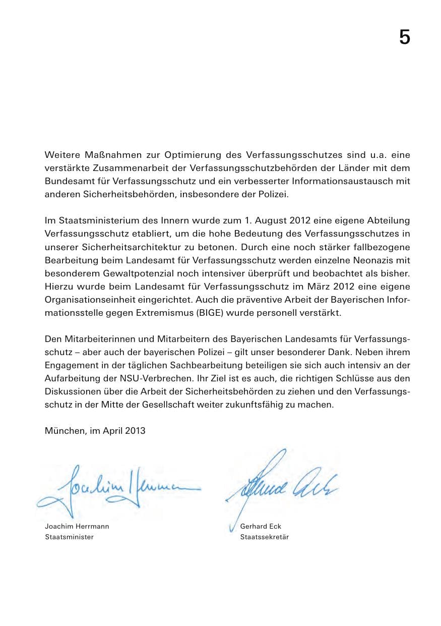 Seite 5 des Verfassungsschutzbericht 2012 Bayern