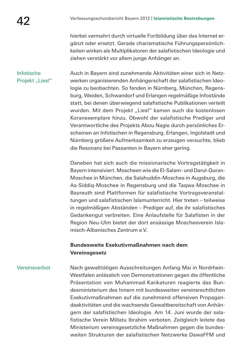 Seite 42 des Verfassungsschutzbericht 2012 Bayern