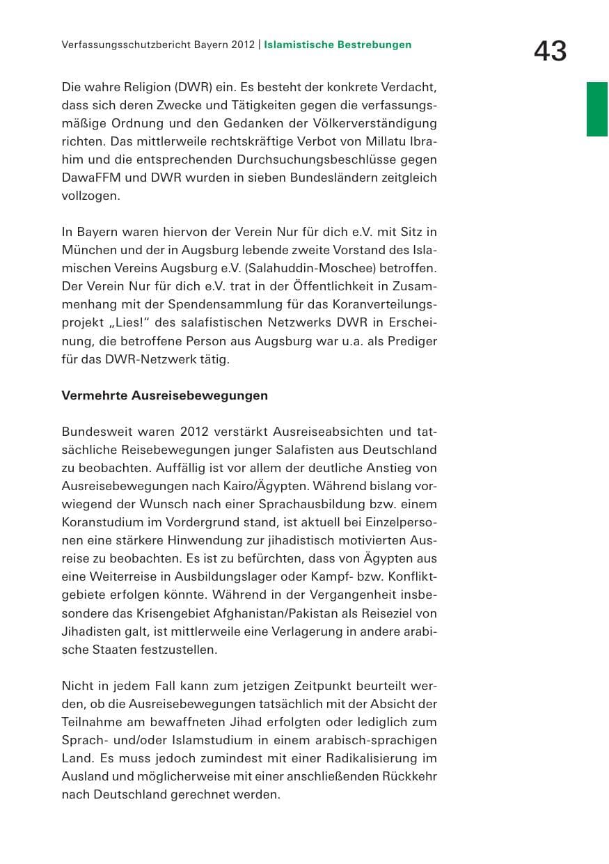 Seite 43 des Verfassungsschutzbericht 2012 Bayern