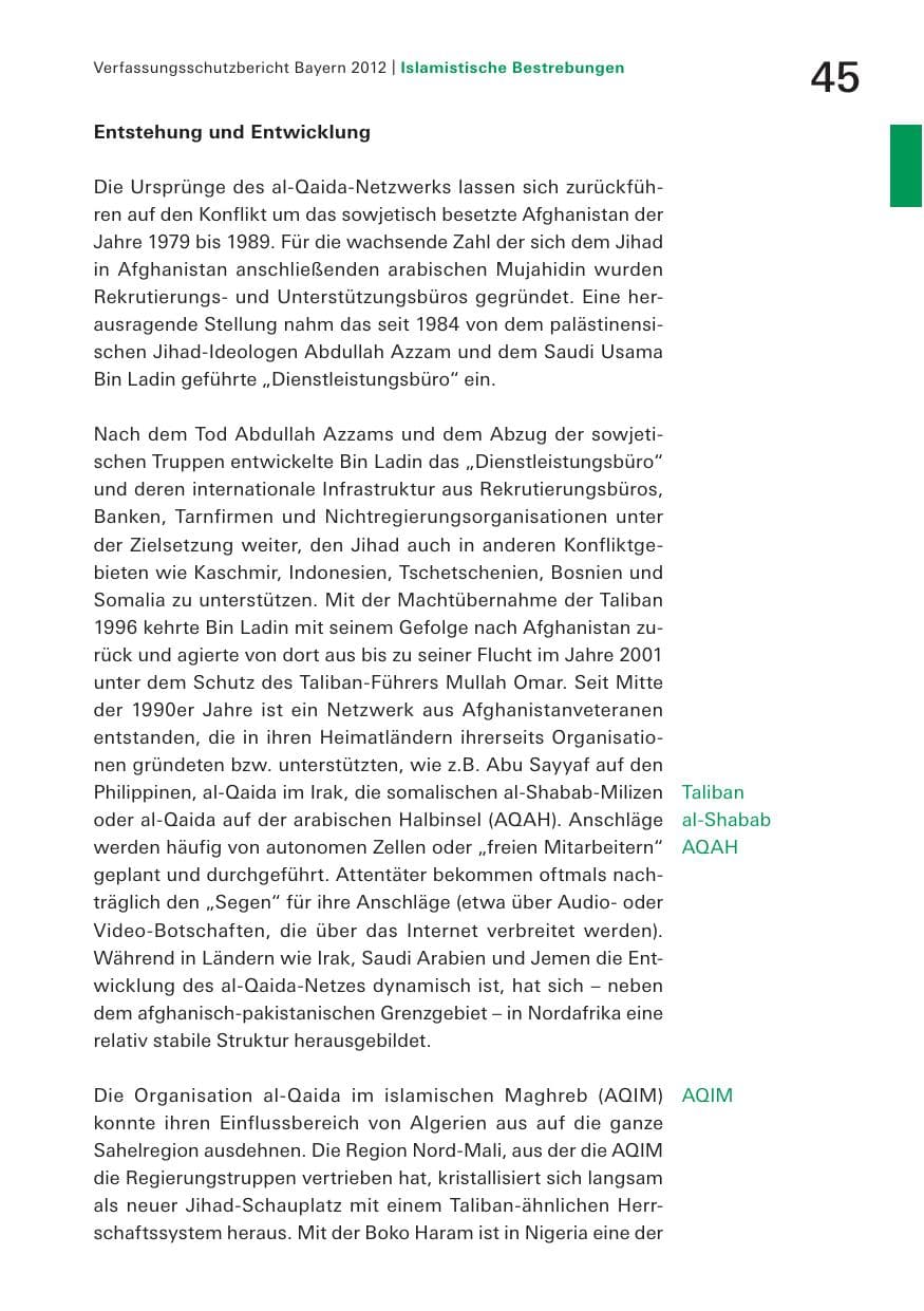 Seite 45 des Verfassungsschutzbericht 2012 Bayern