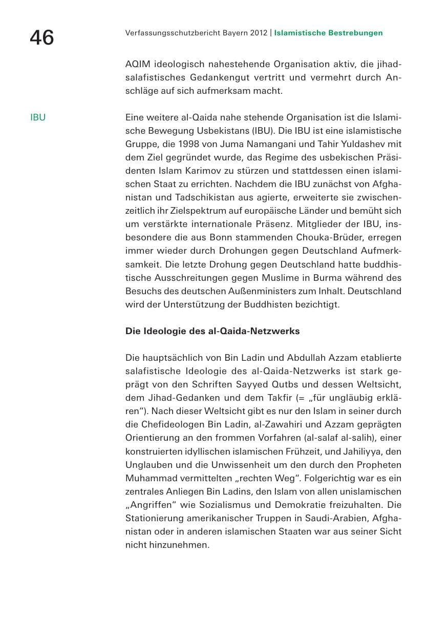 Seite 46 des Verfassungsschutzbericht 2012 Bayern