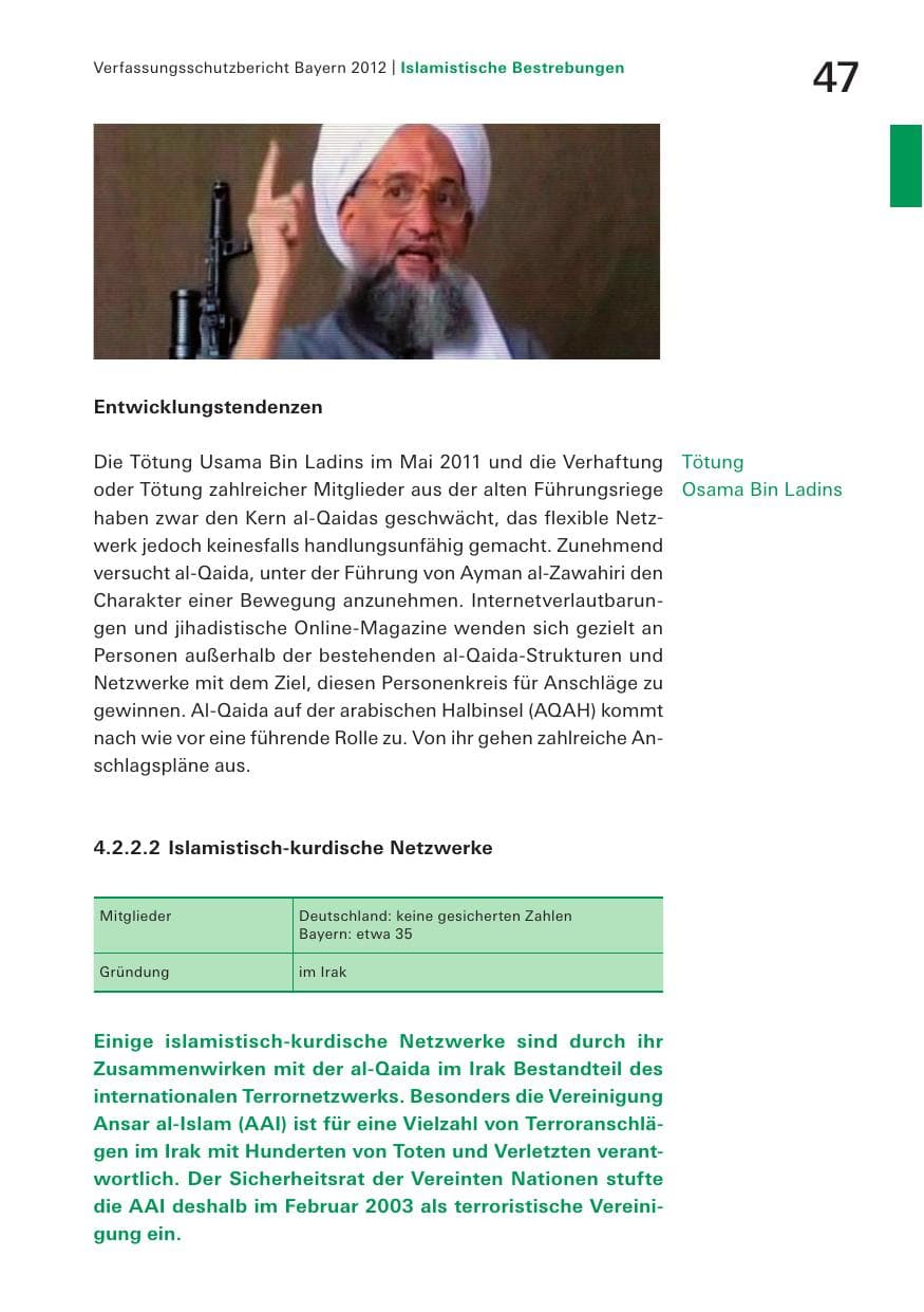 Seite 47 des Verfassungsschutzbericht 2012 Bayern