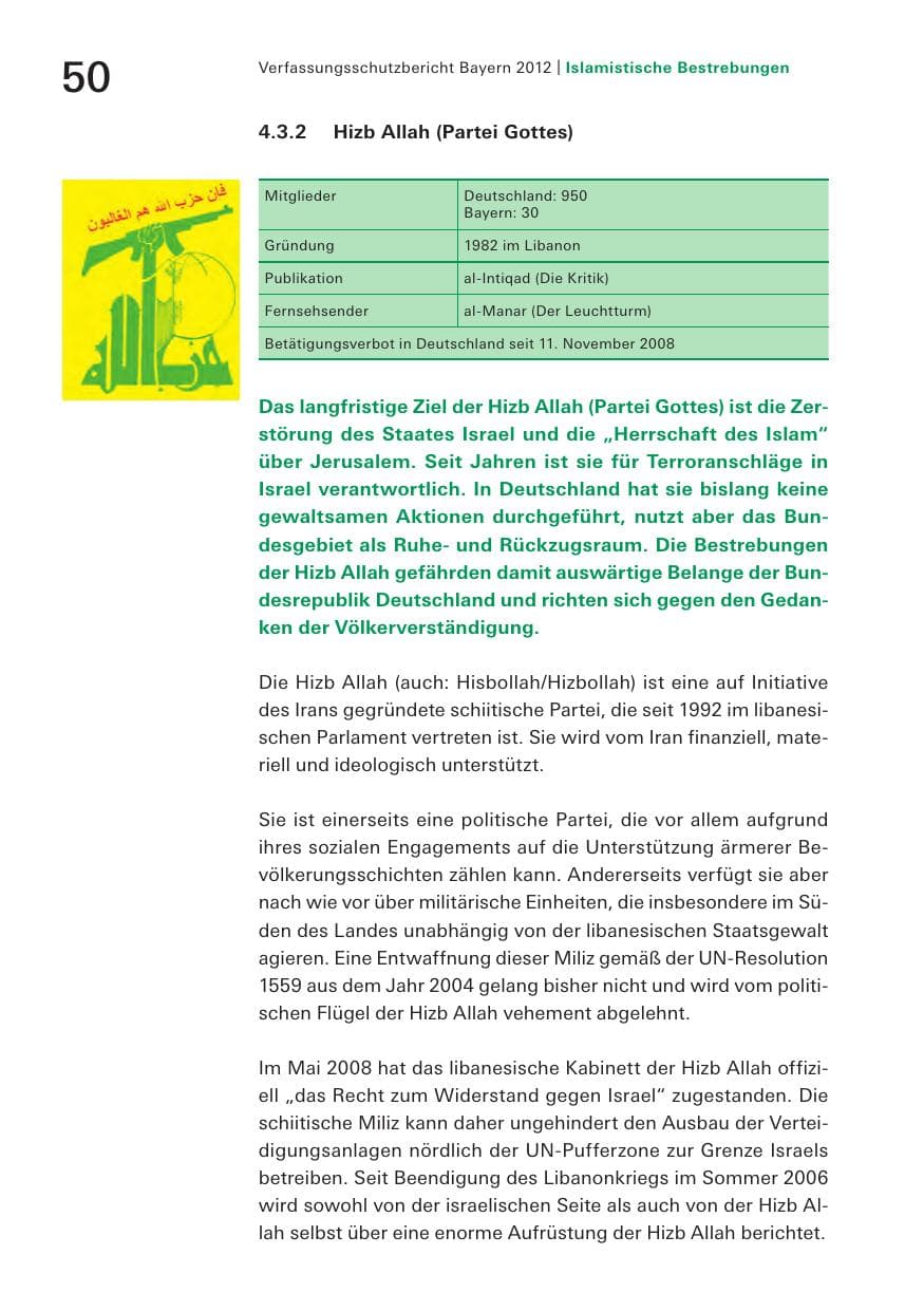 Seite 50 des Verfassungsschutzbericht 2012 Bayern