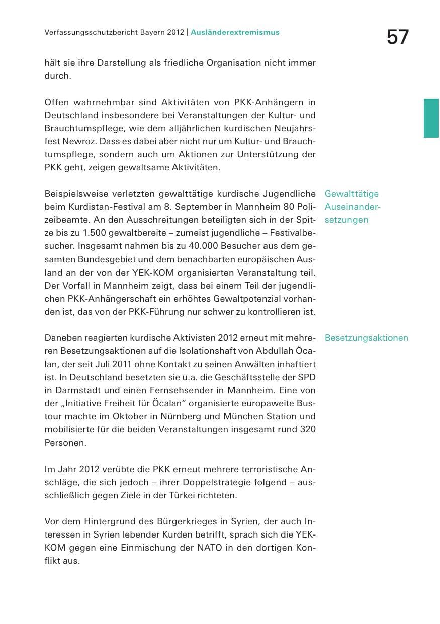 Seite 57 des Verfassungsschutzbericht 2012 Bayern