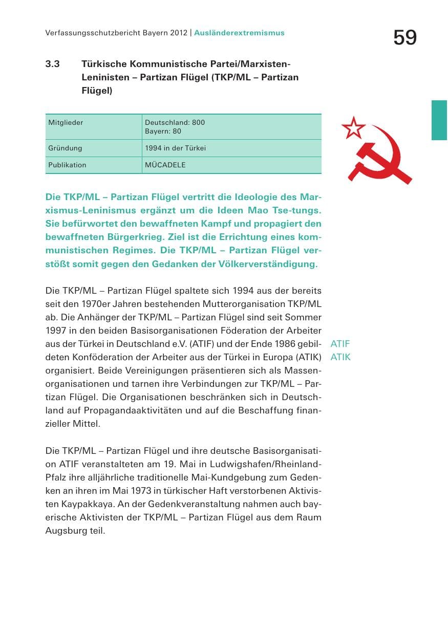 Seite 59 des Verfassungsschutzbericht 2012 Bayern