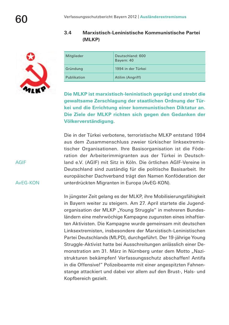 Seite 60 des Verfassungsschutzbericht 2012 Bayern