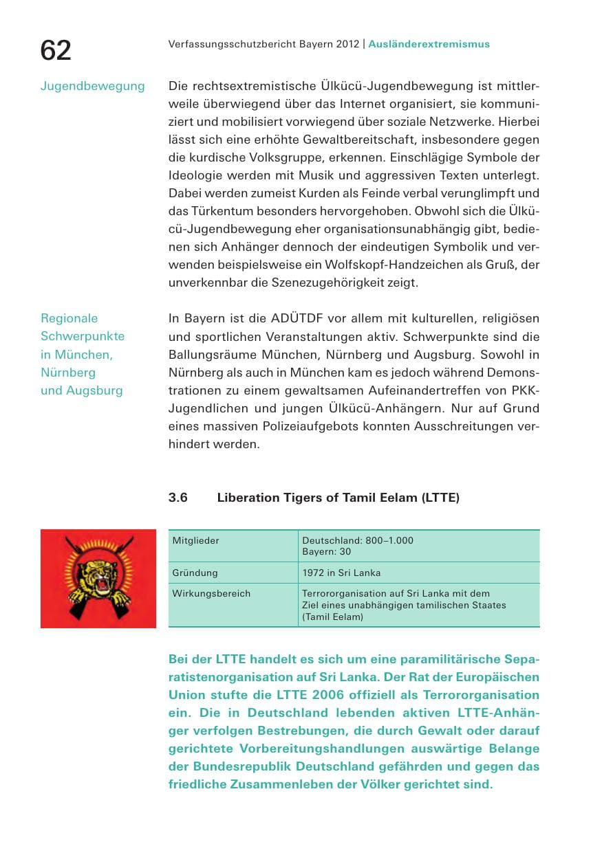 Seite 62 des Verfassungsschutzbericht 2012 Bayern