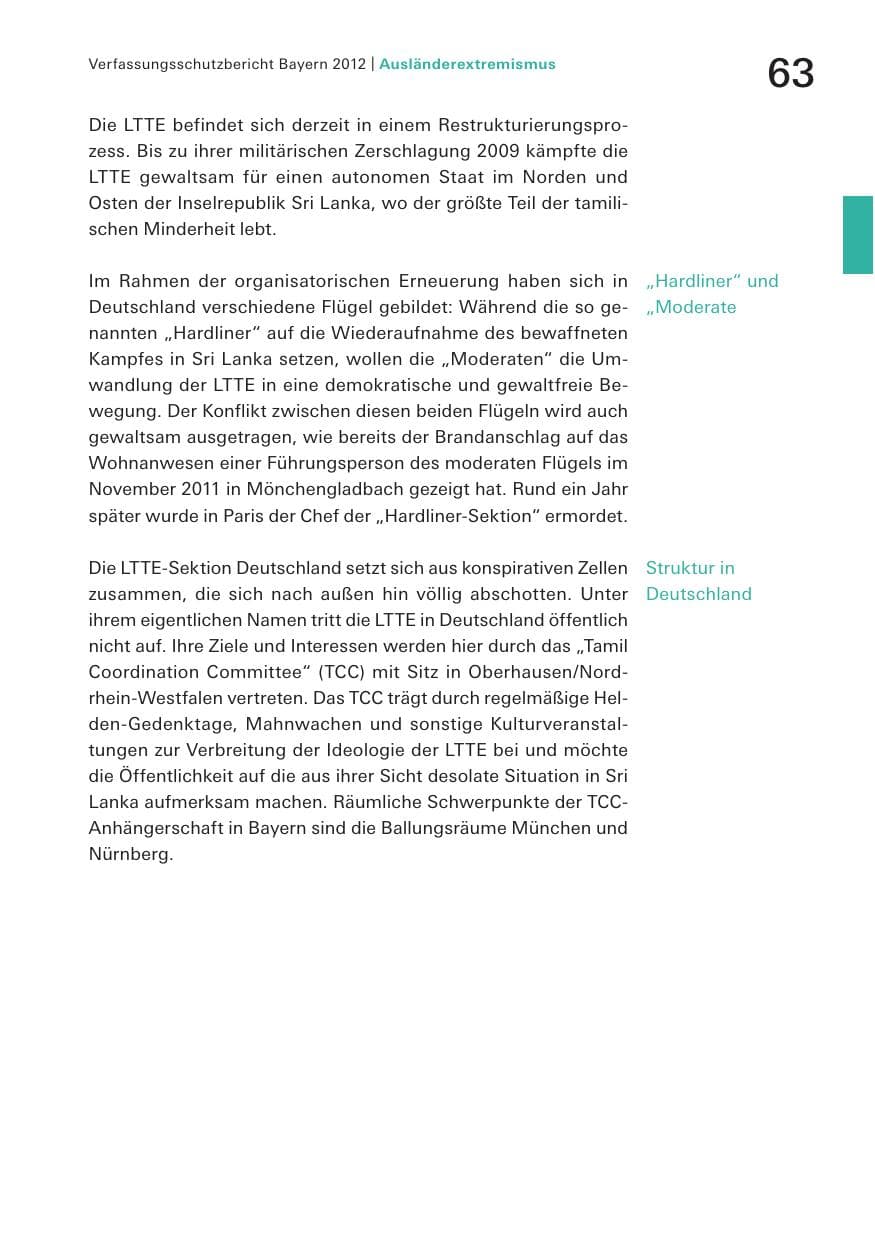 Seite 63 des Verfassungsschutzbericht 2012 Bayern