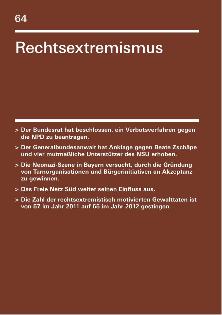 Seite 64 des Verfassungsschutzbericht 2012 Bayern