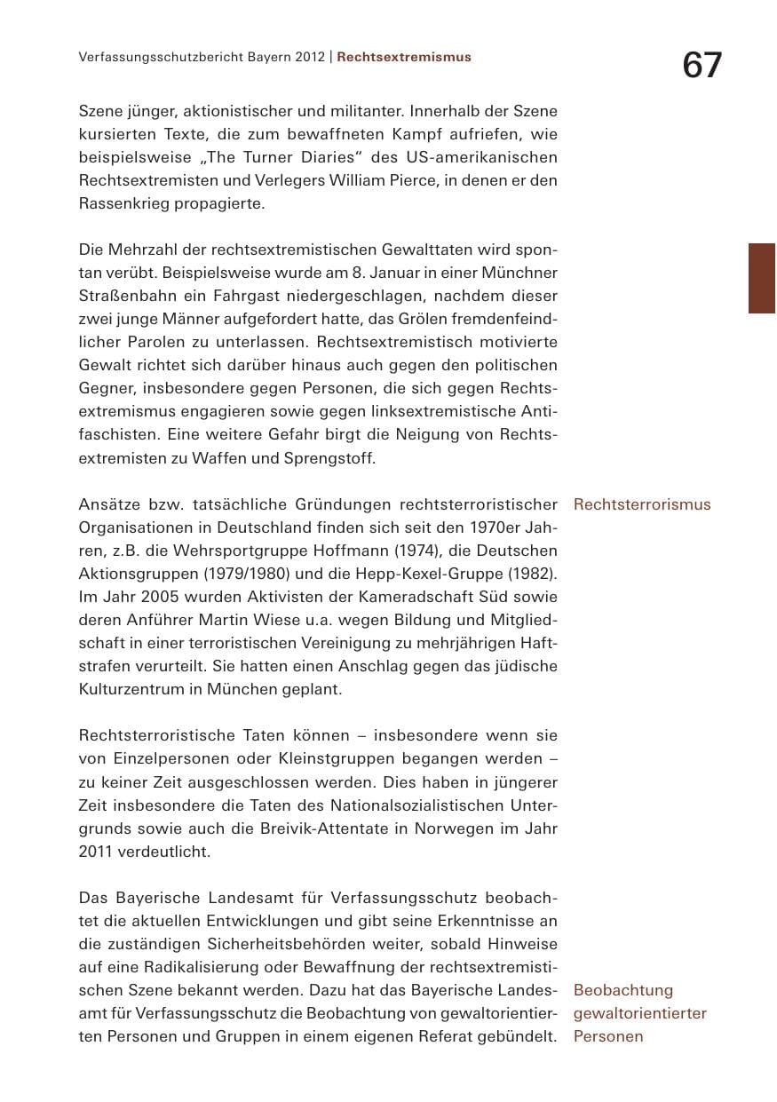 Seite 67 des Verfassungsschutzbericht 2012 Bayern
