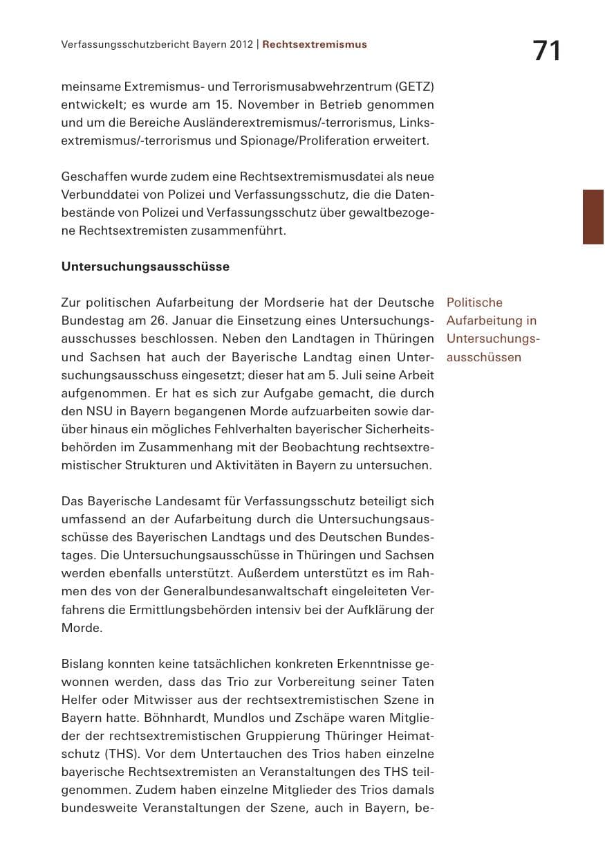 Seite 71 des Verfassungsschutzbericht 2012 Bayern
