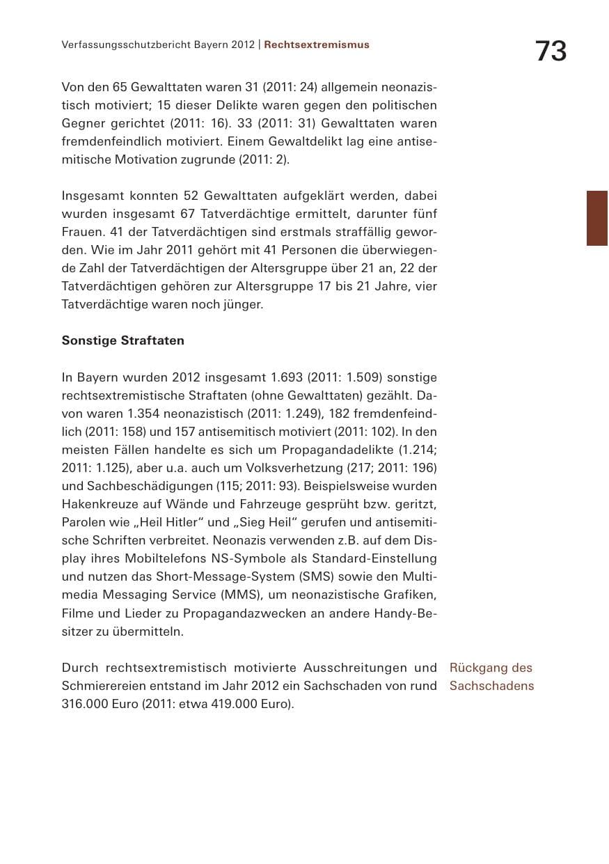 Seite 73 des Verfassungsschutzbericht 2012 Bayern
