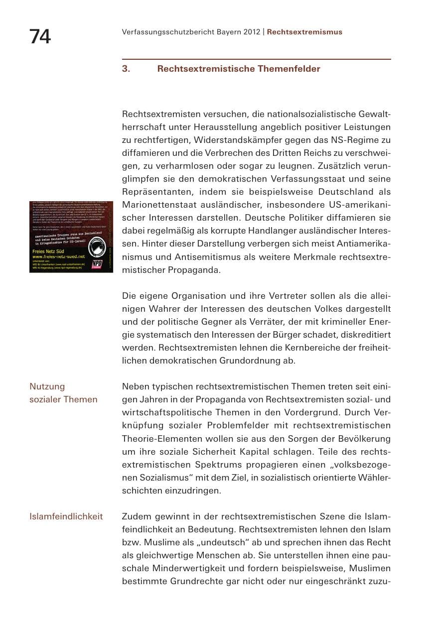 Seite 74 des Verfassungsschutzbericht 2012 Bayern