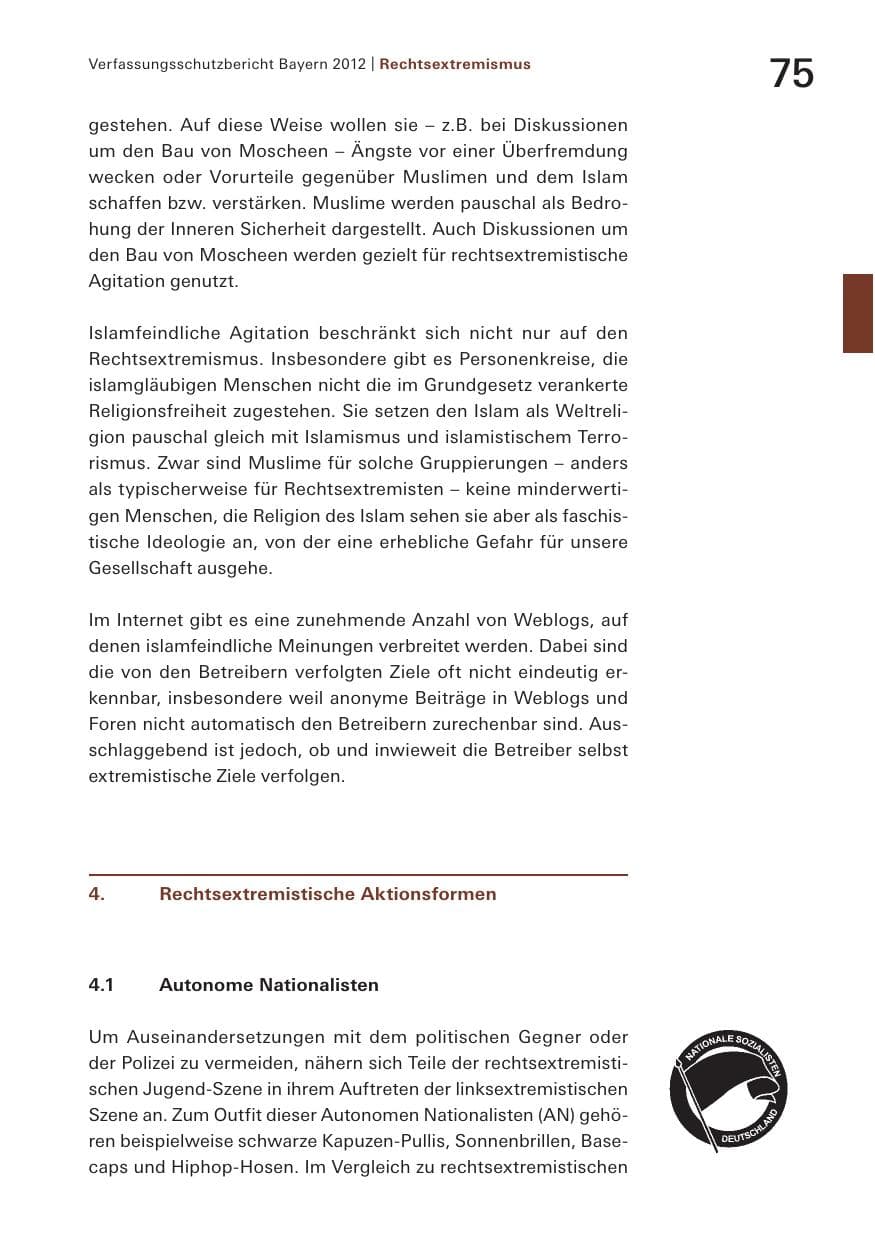 Seite 75 des Verfassungsschutzbericht 2012 Bayern