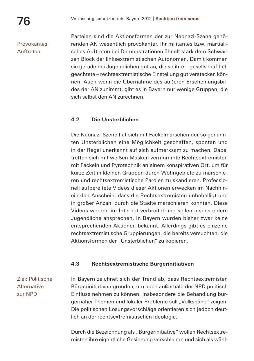 Seite 76 des Verfassungsschutzbericht 2012 Bayern