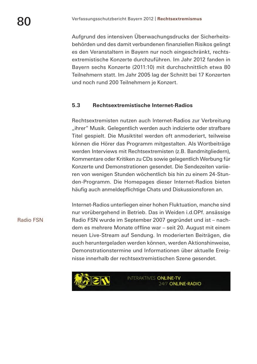Seite 80 des Verfassungsschutzbericht 2012 Bayern