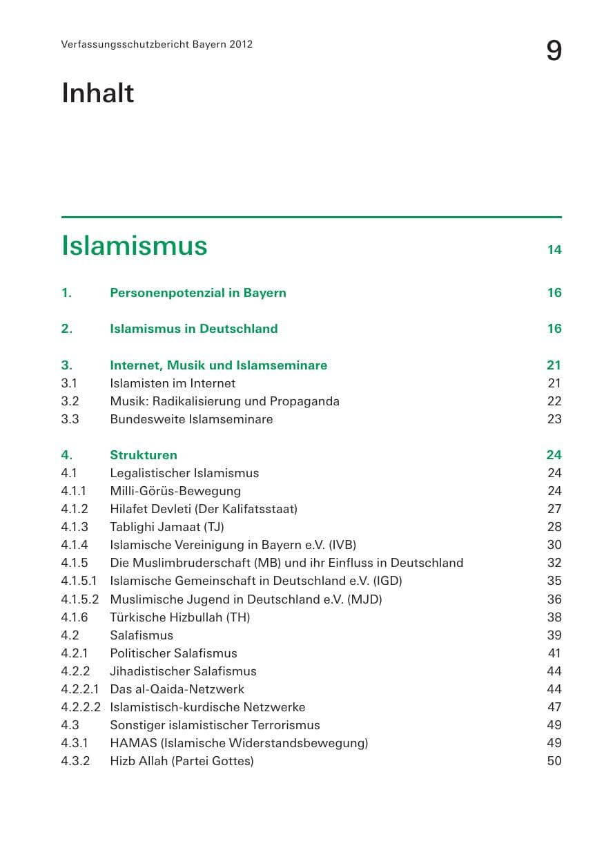 Seite 9 des Verfassungsschutzbericht 2012 Bayern