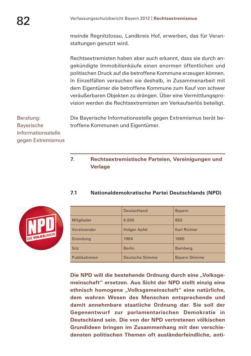 Seite 82 des Verfassungsschutzbericht 2012 Bayern